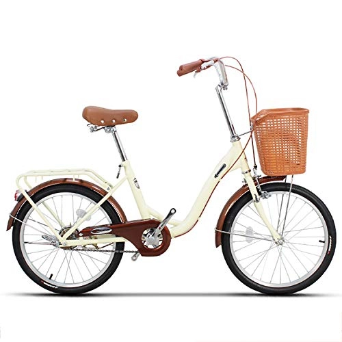 Biciclette da città : Ladies Bike, Bici Classic Cruiser Moto d'Epoca con Trasmissioni Telaio della Bicicletta Cestino Retro Tempo Libero Strada Urbana di Alluminio per Le Donne E Biciclette Olandese Bici da Uomo, Beige, 20"