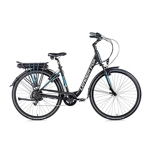 Biciclette da città : Leader Fox Park City - Bicicletta elettrica da 28 pollici, a 7 marce, 36 V, 468 Wh, nero, blu, RH46