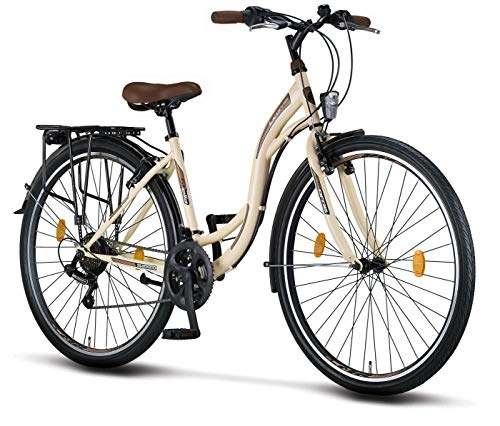 Biciclette da città : Licorne Bicicletta olandese Stella Bike, city bike da 24, 26 e 28 pollici, adatta sia a uomini che a donne, con cambio Shimano a 21 marce, Donna, beige., 28