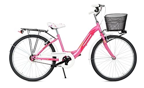 Biciclette da città : MADICKS Bicicletta Bambina Ragazza da Passeggio Misura 24 pollici Bici con Cestino Rosa Fucsia Jungle Trekking Fucsia