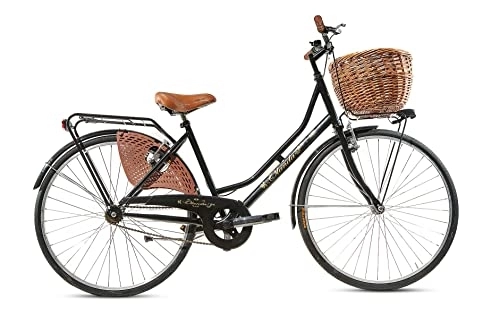 Biciclette da città : MADICKS Bicicletta Donna da Passeggio Olanda Nera Misura 26 Bici da città Vintage retrò con Cestino in vimini