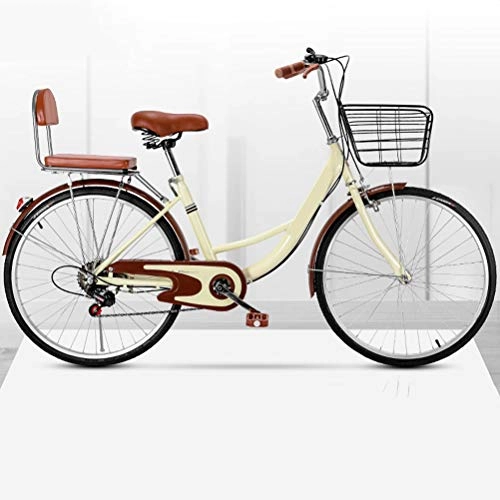 Biciclette da città : MC.PIG Bici da Strada per Adulti Urban Commuter Bike-Single Speed Comfort | Bicicletta da Uomo e Donna con Freno a Ruota Posteriore e sottobicchiere a LED per Bici (Color : Beige, Size : 24 Inches)