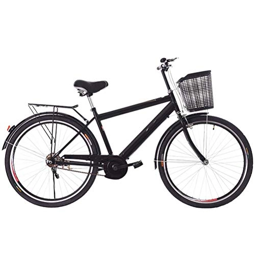 Biciclette da città : MC.PIG Bicicletta da 26"City Leisure Bicycle per Adulti con Telaio in Acciaio al Carbonio per pendolari da Donna per Donna Retro Frame per Adulto Bici con Cestino Blu (Color : Black)