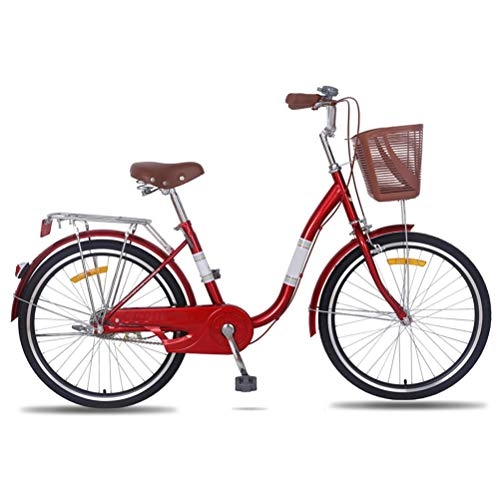 Biciclette da città : MC.PIG Commuter Bike-24 inch City Commuter Studente Maschio e Femmina Comodo Bicicletta Lady Bike Stile Olandese Heritage Town Due Ruote da Donna da Donna Telaio da Bici (Color : Red)