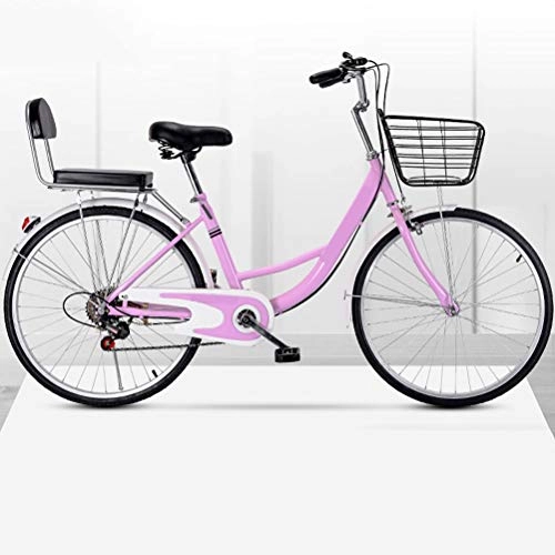 Biciclette da città : MC.PIG Lady Classic Bike con Cestino - Bicicletta da pendolare per Donna a velocità variabile Bicicletta per Adulti 22 / 24 / 26 Pollici per Studenti Maschi e Femmine (Color : Pink, Size : 24 Inches)