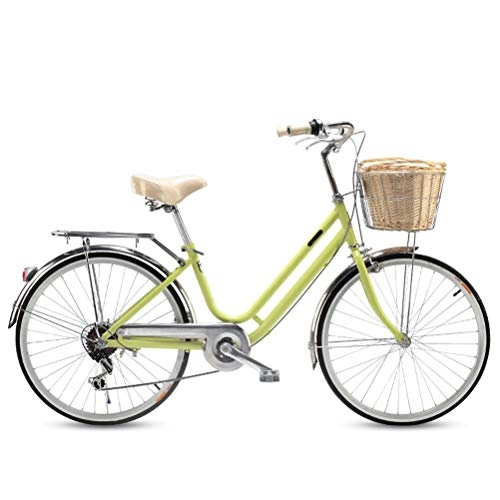 Biciclette da città : MC.PIG Lady Classic Bike con Cestino Comfort -6-Speed Bike 24 Pollici velocità variabile Città Stile Olandese Bici retrò con Cestino Adatto per Studenti Maschi e Femmine (Color : Green)
