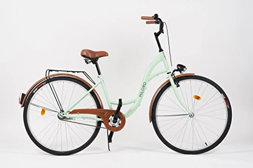 Biciclette da città : Milord. 2018 City Comfort Bike, da donna, stile olandese con portapacchi posteriore, 3 velocità, menta, 28"