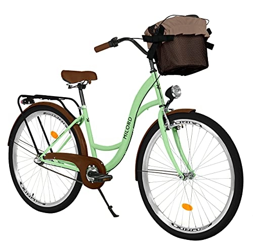 Biciclette da città : Milord. Bicicletta Confortevole con Cestino Olandese, Bici da Donna, 3 Marce, Verde Menta, 26