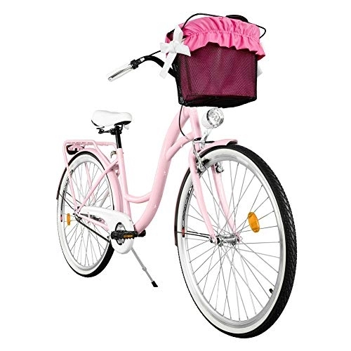 Biciclette da città : Milord. - Bicicletta da donna con cestino, 3 marce, colore rosa, 26