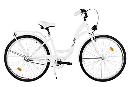 Biciclette da città : Milord. - Bicicletta da donna con portapacchi, modello olandese, 3 marce, colore: bianco