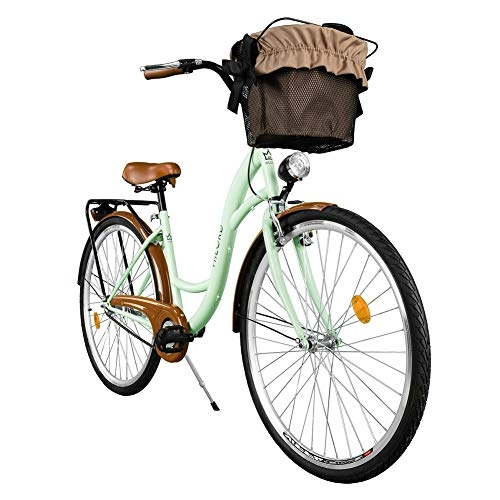 Biciclette da città : Milord City Comfort Bike con cestello da donna, stile olandese, 3 velocità, menta, 71 cm