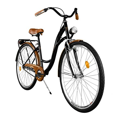 Biciclette da città : Milord City Comfort Bike da donna stile olandese con portapacchi posteriore a 1 velocità, colore: nero, marrone, 71, 1 cm