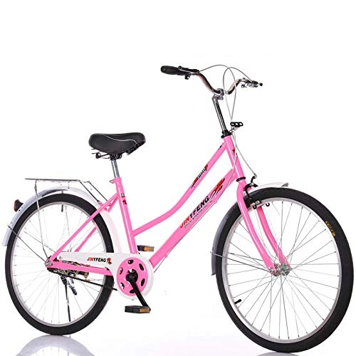 Biciclette da città : Minkui Comoda City Bike Shopper da Donna 24 Pollici Bici per Adulti Maschio e Femmina Comodo Cuscino con Campana per Auto-Rosa + Campana per Auto_24 Pollici