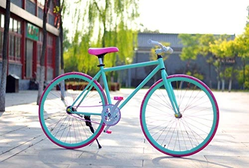 Biciclette da città : MOBDY Bicicletta a Scatto Fisso 26 Pollici 700C Fat Bike Retro Track Colore Singolo Telaio Colore velocit Donna Uomo e studenti2020 New-Green_Pink_26_inch