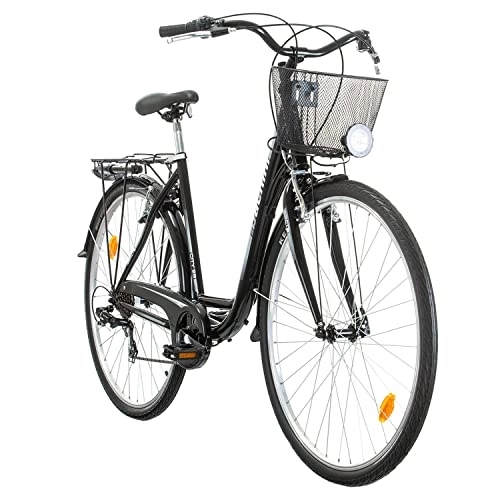Biciclette da città : Multibrand, PROBIKE CITY 28, 28 pollici, 510mm, Comfort City Bike, Unisex, Parafango anteriore e posteriore, Cesta, 7 velocità Shimano, Nero (Nero lucido)