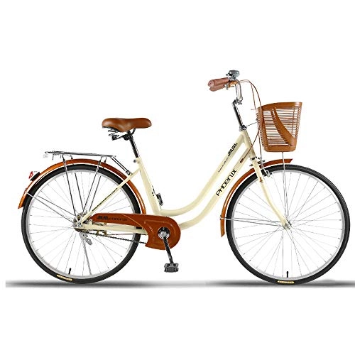 Biciclette da città : One plus one City Comfort Bici con Cesto, Signore Stile Olandese, 1 velocità, 26 Pollici velocità Singola Bicicletta in Acciaio in Acciaio al Carbonio Ad Alta velocità per Donna