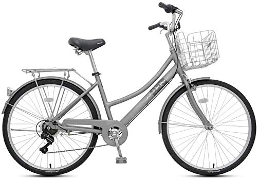 Biciclette da città : PLYY Bici Adulta Signore velocità Ordinaria Retro Leggero Bicicletta 7 velocità 26 Pollici (Color : Gray)