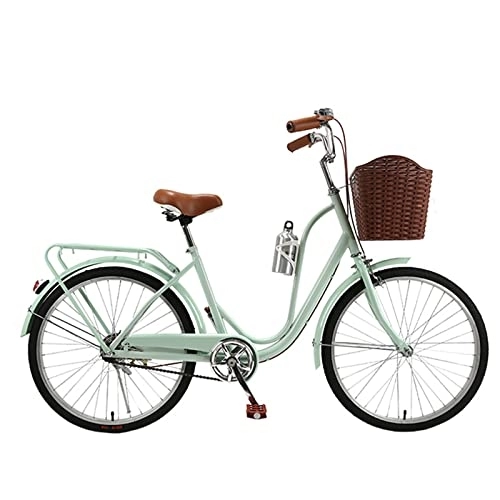 Biciclette da città : PRUJOY Bicicletta coreana leggera da donna per pendolari da città per studenti adulti da donna, bicicletta retrò da 24 pollici (green)