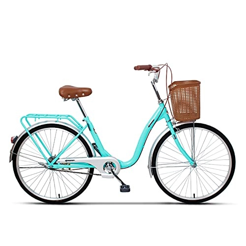 Biciclette da città : QILIYING Cruiser Bike Bicicletta da uomo e da donna Single Variable Speed Student lightwe-ight Bicicletta Retrò Donne Strada Colore : Blu Cielo, Dimensioni: 24 * 15 (150-165 cm)