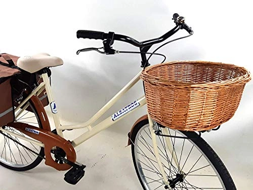 Biciclette da città : Super Promo 2020 – Bicicletta Albatros 26″ Donna “Olanda” + Cesto in Vimini e Borse Posteriori – Beige