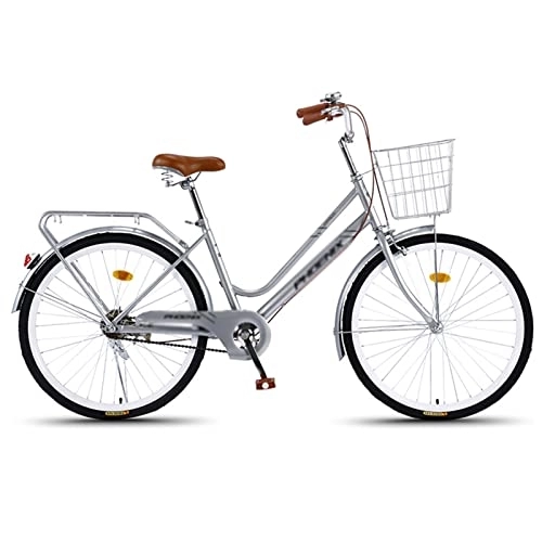 Biciclette da città : Winvacco 24 / 26inch Bicicletta Donna da Passeggio, Bicicletta Comfort Colore da Città Vintage retrò con Cestino Bicicletta Passeggio retrò, Grey-26inch