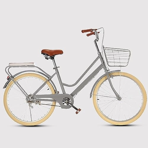 Biciclette da città : ZMHPLKH Bici da strada Bicicletta Uomo Bicicletta da Città Donna Bicicletta Donna, Con campanello e cestino sul davanti, 1e6 velocità opzionali, design leggero, con blocco antifurto 26in gray