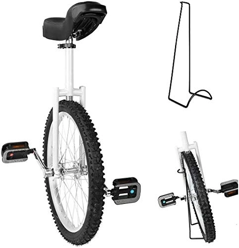 Monocicli : LXLH Monociclo, Esercizio di Ciclismo con bilanciamento degli Pneumatici da Montagna Antiscivolo Regolabile in Altezza, con Supporto per Monociclo, Monociclo a Ruote, Bianco, 24 Pollici