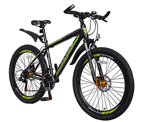 Mountain Bike : - MTB Uomo-Donna, 21 Marce, Telaio in Alluminio Shimano, Green Black