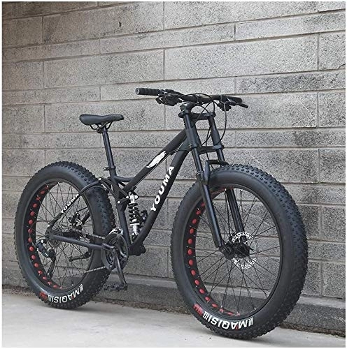 Mountain Bike : 26 bici pollici Montagna, Adulto ragazze dei ragazzi Fat Tire Mountain Trail Bike, doppio freno a disco della bicicletta, -alto tenore di carbonio telaio in acciaio, Anti-Slip Moto, (Color : Black)