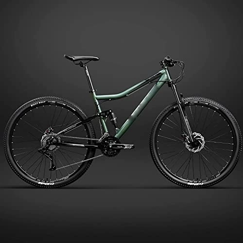 Mountain Bike : 26 inch Bicycle Frame Full Suspension Mountain Bike, Double Shock Absorption Bicycle Mechanical Disc Brakes Frame (Green 30 Speeds)