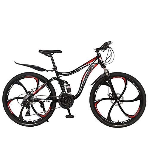 Mountain Bike : 26 Pollici Adulto Mountain Bike Assorbimento degli Urti in Acciaio al Carbonio Ad Alta velocit Auto Studente Studente Bicicletta per Adulti A Cavallo Gita A Scuola per Lavorare, Black Red, 21 Speed