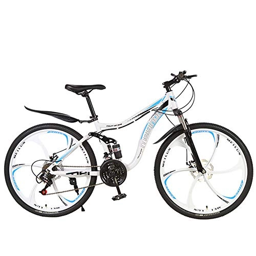 Mountain Bike : 26 Pollici Adulto Mountain Bike Assorbimento degli Urti in Acciaio al Carbonio Ad Alta velocit Auto Studente Studente Bicicletta per Adulti A Cavallo Gita A Scuola per Lavorare, White Blue, 21 Speed