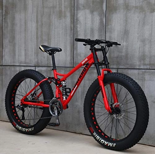 Mountain Bike : 26 pollici mountain bike fat wheel 21 velocità bicicletta telaio in ferro doppia sospensione completa con freno a disco (rosso)
