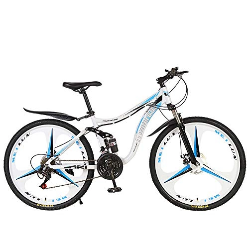 Mountain Bike : 26 Pollici Mountain Bike per Adulti Bicicletta Doppia Resistenza All'assorbimento degli Urti Non Smorzata Auto Studente Bicicletta in Bicicletta Gita A Scuola per Lavorare, White Blue, 21 Speed