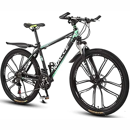 Mountain Bike : 26 pollici Mountain Bike per MTB da bicicletta da donna per uomo adulto 21 / 24 / 27 Velocità Telaio in acciaio al carbonio leggero con sospensione anteriore, Verde, 27 speed