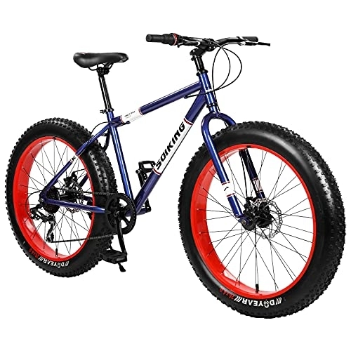 Mountain Bike : 26in Bicycle 7 Speed Carbon Steel Mountain Bike Full Suspension MTB (Black, One Size)