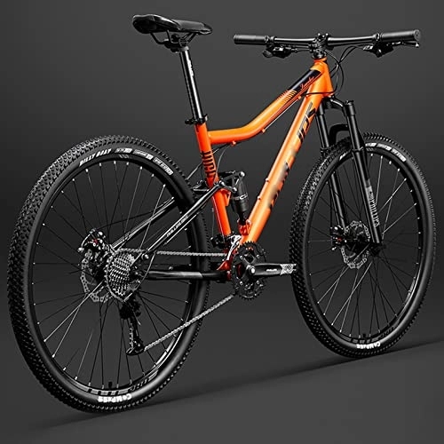 Mountain Bike : 29 inch Bicycle Frame Full Suspension Mountain Bike, Double Shock Absorption Bicycle Mechanical Disc Brakes Frame (Orange 24 Speeds)