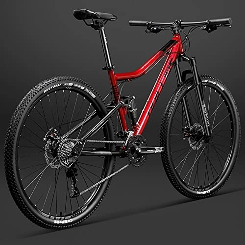 Mountain Bike : 29 inch Bicycle Frame Full Suspension Mountain Bike, Double Shock Absorption Bicycle Mechanical Disc Brakes Frame (Red 24 Speeds)