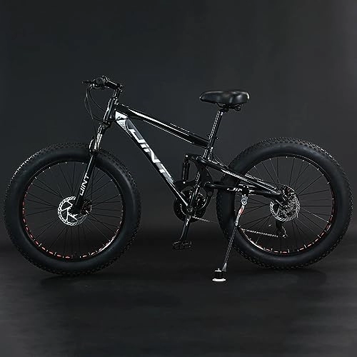 Mountain Bike : 360Home Fat Bike Mountain Bike Bicicletta a sospensione completa con pneumatici grandi Fully 26 pollici (nero, 21 marce)