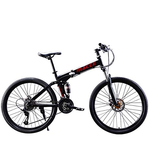 Mountain Bike : Adulti mountain bike 21 / 24 / 27 velocit Off-Road doppio shock di assorbimento della bicicletta 24 / 26 pollici alta carbonio coda morbida pieghevole bicicletta con doppio disco freni , Black, C26Inch21S