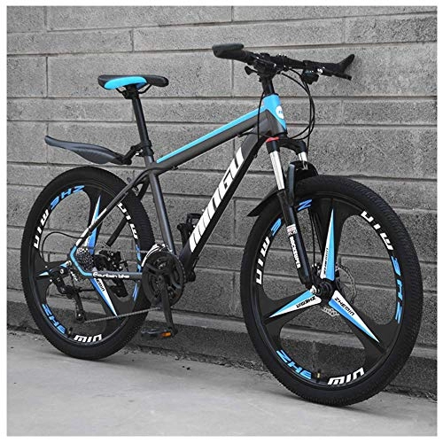 Mountain Bike : AZYQ Mountain bike da uomo da 26 pollici, mountain bike hardtail in acciaio al carbonio, bici da montagna con sedile regolabile a sospensione anteriore, 21 velocit, 3 razze bianche, 21 velocit, Ciano