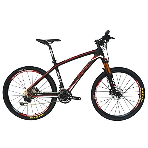 Mountain Bike : Beiou® in fibra di carbonio mountain bike Hardtail MTB 10.65 kg 30 velocità Shimano Deore M610 Ultralight Frame RT 66 cm Professional Internal cable routing Toray T800 mozzi in carbonio opaco CB025 A, Donna, Glossy white & red