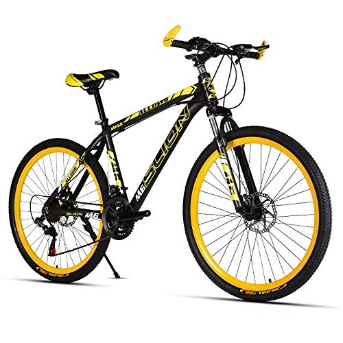 Mountain Bike : Bicicletta da mountain bike per adulti 21 / 24 / 27 cambio velocit maschio e femmina doppio ammortizzatore racing off-road speed studente bicicletta bianco rosso@Raggi neri e gialli [Edizione Deluxe]_21