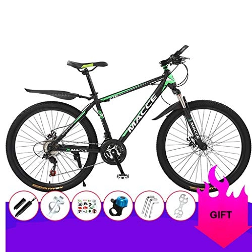Mountain Bike : Bicicletta Mountainbike, Mountain bike, telaio in acciaio Biciclette da montagna, doppio freno a disco e le sospensioni anteriori, 26inch Spoke Wheel MTB Bike ( Color : Black+Green , Size : 21 Speed )