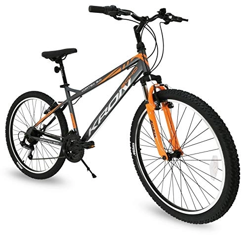 Mountain Bike : Bicicletta MTB 24'' pollici bici Kron Vortex 3.0 ammortizzata 21 Velocita' Shimano Mountain Bike REVO (Grigio - Arancione)