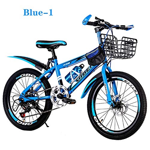 Mountain Bike : Bike 1 / 7 velocità Bici per Bambino 20 Pollici Mountain Unisex BMX Freno a Disco Blu Rosso, Blue_1, 7_Speed