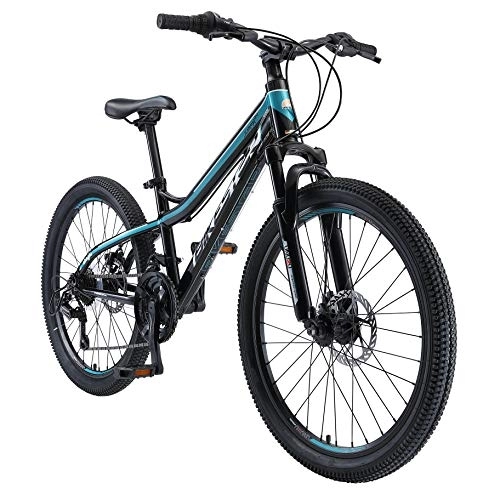 Mountain Bike : BIKESTAR MTB Mountain Bike Alluminio per Bambini 10-13 Anni | Bicicletta 24 Pollici 21 velocità Shimano, Hardtail, Freni a Disco, sospensioni | Nero e Verde