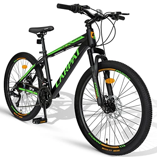 Mountain Bike : Carpat Sport Mountain bike in alluminio da 26 pollici, cambio Shimano a 21 velocità, freni a disco doppio, adatta per adulti, in alluminio, MTB, nero e verde