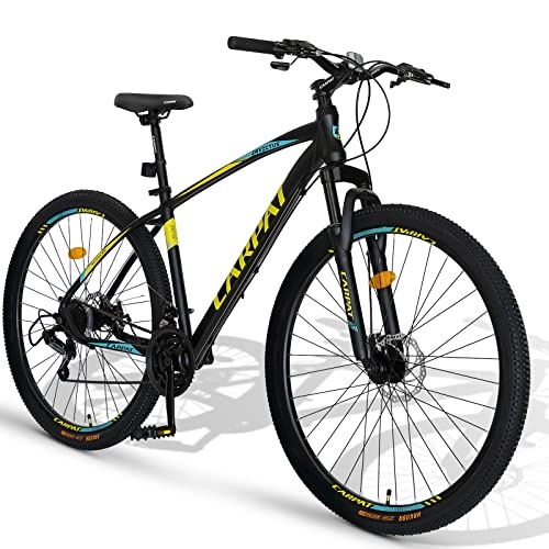 Mountain Bike : Carpat Sport Mountain bike in alluminio da 27 pollici, cambio Shimano a 21 marce, freno a disco, adatta per adulti, mountain bike in alluminio, uomini e donne, nero e giallo