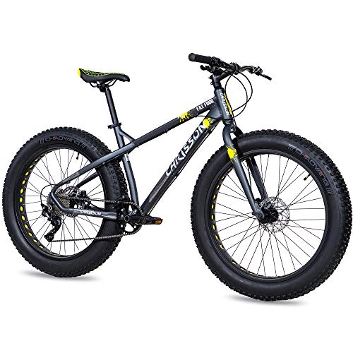 Mountain Bike : CHRISSON Mountain bike da 26 pollici, Fat Four nero / giallo, Hardtail Fat Tyre Mountain Bike, con pneumatici 4.0 grassi e cambio Shimano Deore a 10 marce